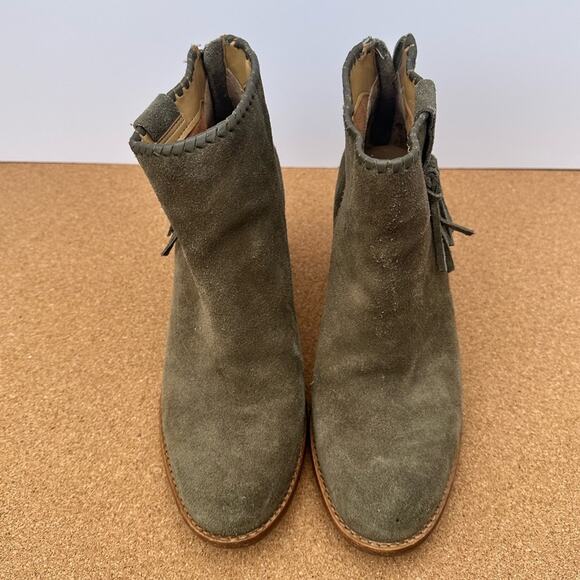 Jack Rogers Suede Olive Green Heeled Ankle Chelsea Bootie US 8 M Fringe Western - Picture 4 of 11